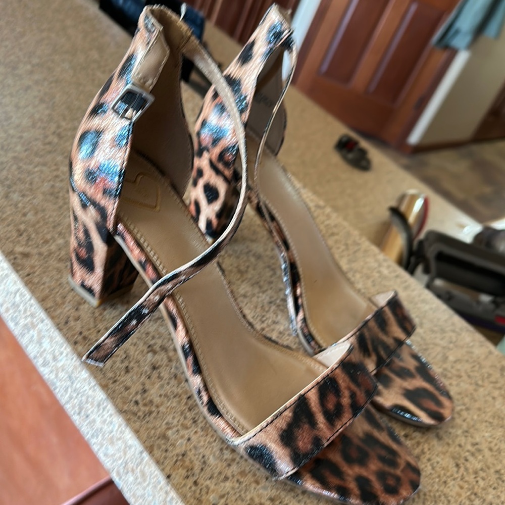 Leopard ankle strap heels